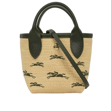 [平輸]LONGCHAMP XS號 LE PANIER PLIAGE 滿版草編迷你二用包(卡其綠)