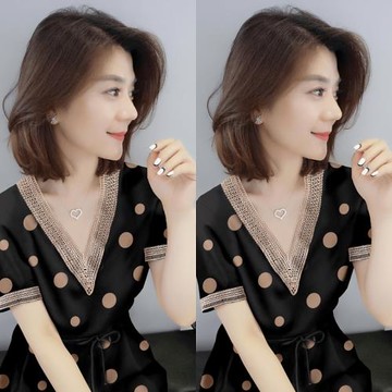 高級感波點連衣裙短袖2022年新款歐洲站夏季女裝歐貨洋氣小眾裙子