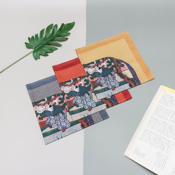 京都手帕-京彩系列-團扇貓(紅/黃/灰)