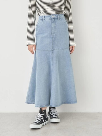 分層式魚尾剪裁牛仔長裙(1L41L0L0100) - earth music&ecology