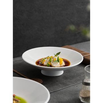 高級感菜盤子深盤家用高腳湯盤圓盤酒店中式高顏值餐具創意沙拉盤