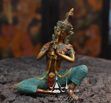 泰國樂傭 吹拉彈唱 純銅人物樂傭擺件擺設  東南亞風格家居飾品