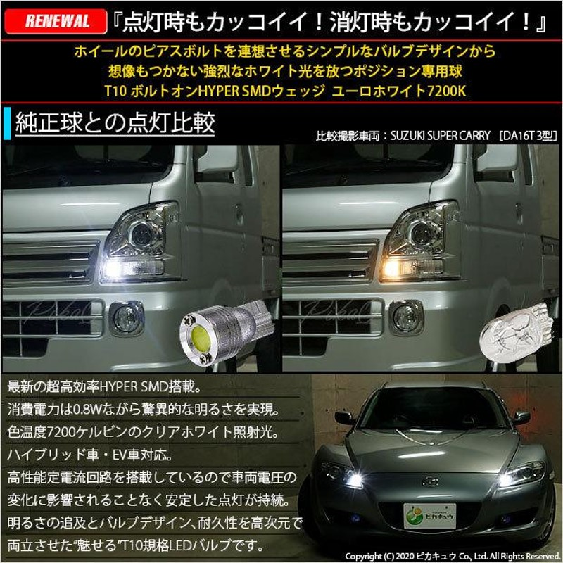 ピカキュウ ニッサン エルグランド (E52系 前期) 対応 LED ポジションランプ T10 ボルトオン 45lm ユーロホワイト 7200K 2個 3-B-8