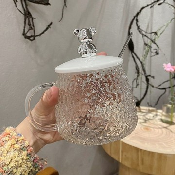 超可愛水杯✨ 水杯 辦公水杯 小熊杯子ins高顏值茶杯簡約早餐玻璃杯帶蓋可愛馬克杯大肚水杯