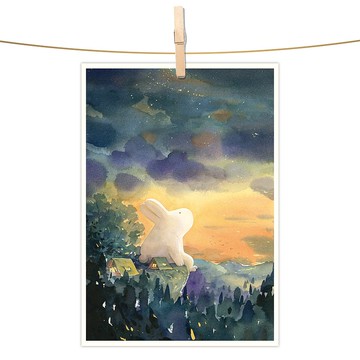 afu水彩插畫明信片 - 日落緩緩