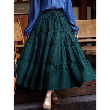 2025秋季新款氣質顯瘦提花蛋糕裙復古拼接松緊腰系帶半身裙大擺裙