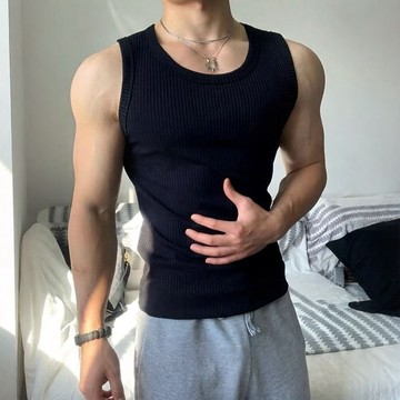 🔥【特價清倉】美式冰絲螺紋背心打底T恤無袖緊身彈性健身運動汗衫純色無袖上衣百搭無袖短袖T恤男款夏季打底衫男士無袖T恤上衣