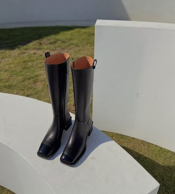 干練帥氣 非對稱方頭不過膝騎士靴 手工製