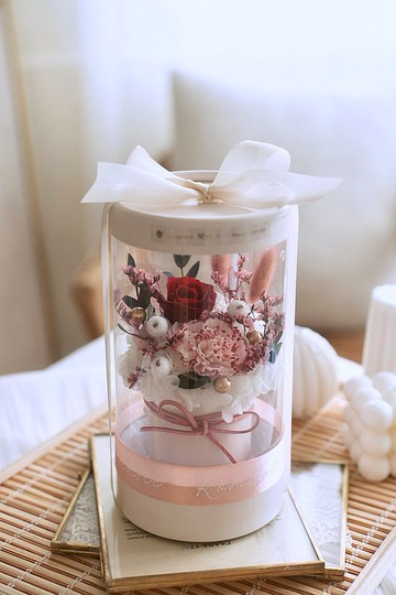 康乃馨精緻小禮盒盆花 禮盒花 永生盆花 永生提籃盆