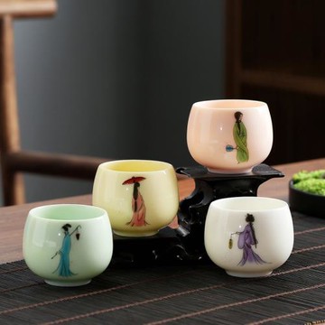 羊脂玉  家用烈酒杯仿古酒杯主人杯中式復古陶瓷手繪四大美人杯