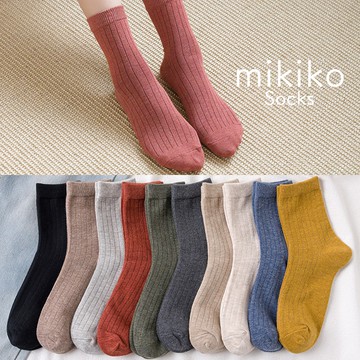 美木子｜中筒襪｜坑條中筒襪【OT3112】 Socks 中筒女襪 長襪 襪子女 純色 日系 坑條襪子 棉質 tutu棉