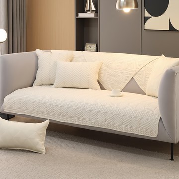 好物良品 幾何織紋系列 立體防滑刺繡沙發墊組 - 親膚面料 高品質印染 純棉水洗布  一人座  四邊形白