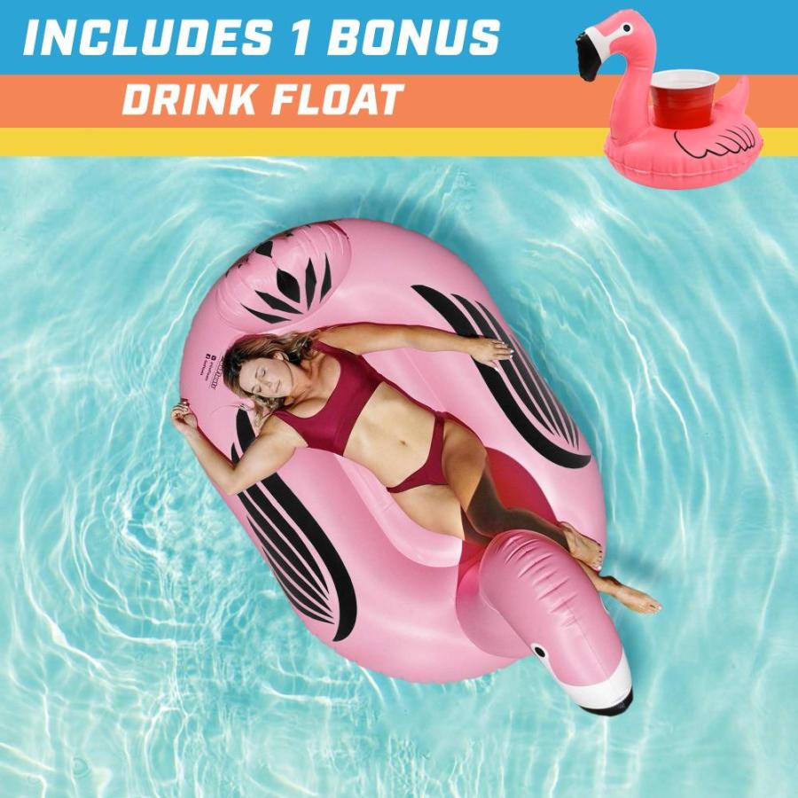 GoFloats Giant Inflatable Flamingo Includes Bonus Flamingo Drink Float