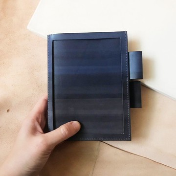 真皮書套_無印良品A6尺寸_明信片版_灰藍漸層薰衣草紫