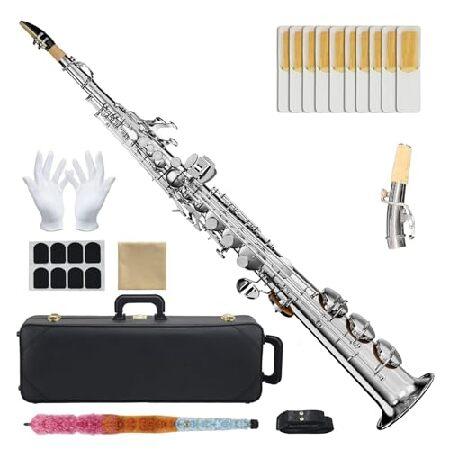 Soprano Saxophone B flat Saxophone Integrated Brass Soprano Straight Sax Copper Tube Soprano Sax, Tone Saxophone with Cleaning Cloth, Carrying Case, R