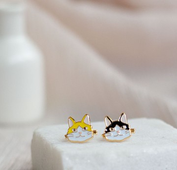 長毛貓咪 四色 夾式耳環 交換禮物 生日禮物 新年 貓 耳環