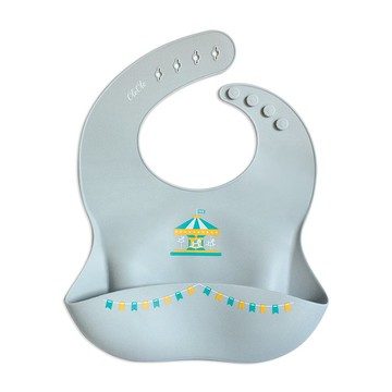 OleOle旋轉木馬款 矽膠寬口袋圍兜 初學用餐寶寶必備 口水巾 飯兜