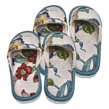 Well Life 悅生活 希臘精品亞麻花防滑透氣款室內氣墊拖鞋 25號(36~37)  米色  2雙