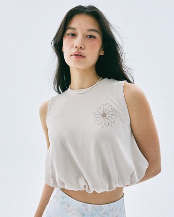 MARDI MERCREDI 羅紋無袖上衣 亮米色 經典小雛菊 縮口設計 RIBBED BALLOON TOP THEFLOWER