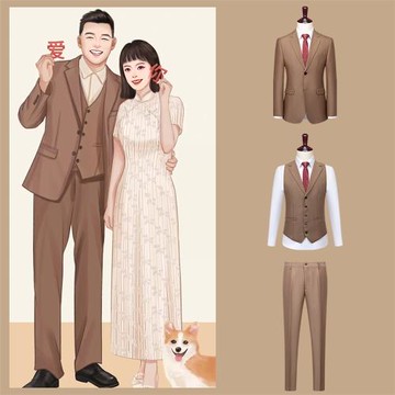 啄木鳥商務正裝新郎西裝套裝男士結婚純色修身婚禮西服春秋款帥氣