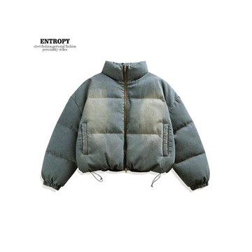 Entropy冬季立領牛仔羽絨服男款加厚保暖白鴨絨藍色面包服外套