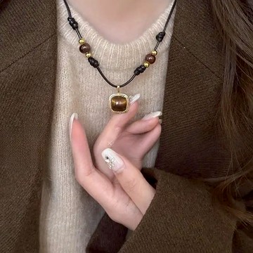 復古方形吊墜項鍊女時尚個性氣質配飾