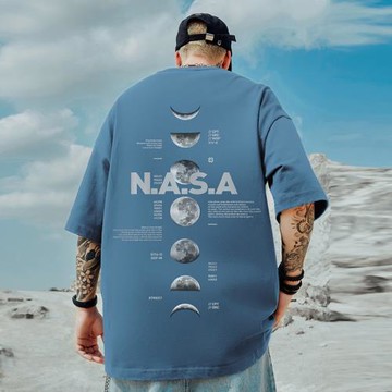 oversize美式潮牌胖子男裝大碼寬松NASA聯名短袖T恤宇航員半袖夏