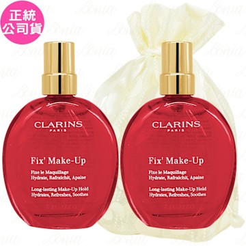 CLARINS 克蘭詩 玫瑰精萃定妝噴霧(15ml)*2旅行袋組(公司貨)
