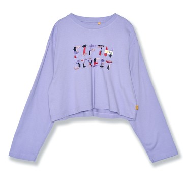 5th STREET｜女裝｜亂針繡圖案短版長袖T恤｜芋紫