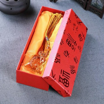 精美福字掛件禮品盒車掛包裝盒子燙金福字防震紅色禮盒可定制LOGO