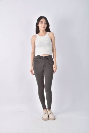 (S) d c高腰丹寧牛仔緊身灰色長褲