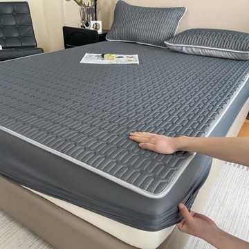 a類純色涼感絲乳膠床笠夏季冰絲涼席空調席子高端水洗機洗三件套