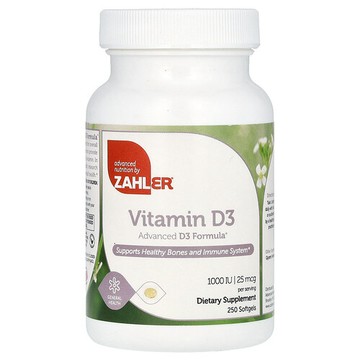 Zahler, 維生素 D3，25 微克（1000 國際單位），250 粒軟膠囊
