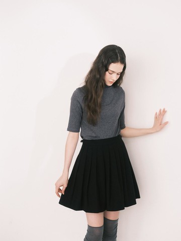 Wool Pleats Balloon Skirt / black