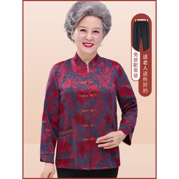 中老年人秋裝女襯衫70歲80奶奶生日唐裝媽媽春秋薄外套老太太過壽