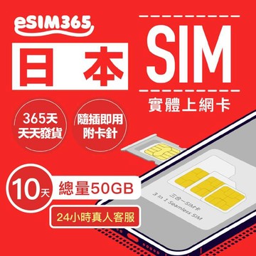 SIM卡｜eSIM｜網卡 【日本上網卡】全網通 10天總量50GB日本網卡  日本SIM卡