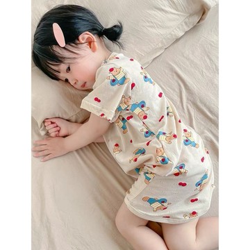 Mini baby🌷女童冰絲睡袋夏季薄款短袖寶寶兒童連體睡裙睡衣空調家居服嬰兒