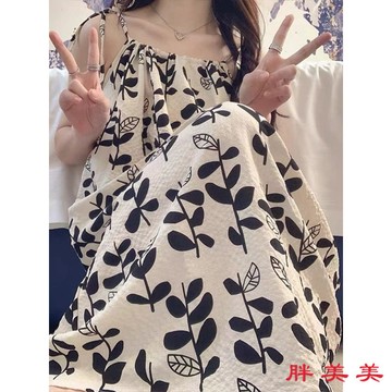 【M-5XL大尺碼】大尺碼女裝 大碼睡裙 睡衣 睡衣女 連體衣 帶胸墊無袖吊帶睡裙女夏甜美性感可愛韓版居家女生宿捨睡衣裙