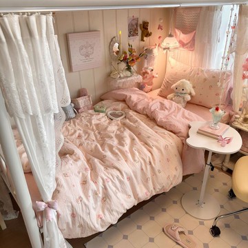 🔥優選好物🔥小清新水洗棉床上四件套  鬆緊帶床包床單 學生宿舍三件套  全包床包四件組  標準雙人床包組 床墊保護套