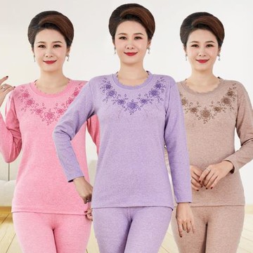 中老年人秋衣秋褲女純棉套裝媽媽大碼線衣線褲棉毛衫寬松襯衣襯褲