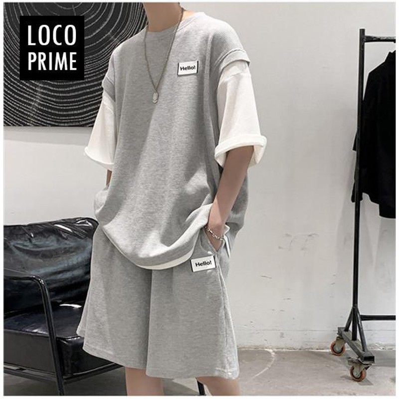 Lサイズ・グレー）Tシャツ パンツ夏ジャージ上下セットアップ