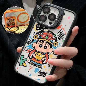 小新元寶 磁吸手機殼 金屬鏡頭支架 保護殼 適用於iPhone 17 16 15 14 13 12 11 Max防摔殼