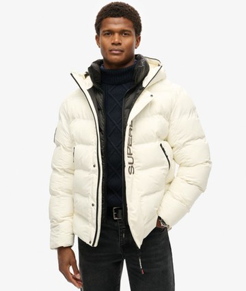 Superdry Men's Hooded City Graphic Puffer Jacket White Size: S