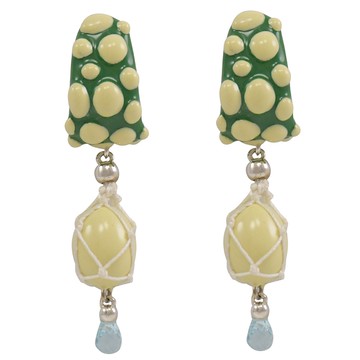 BOTTEGA VENETA 651116 童話風琺瑯飾面針式耳環.綠/米