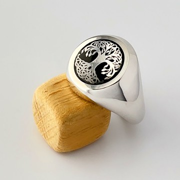 925 純銀生命之樹男士印記戒指 - 義大利設計