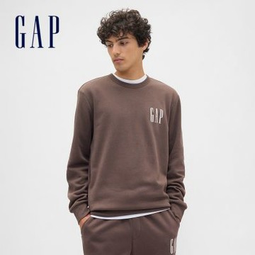 【GAP】男裝|Logo印花刷毛圓領大學T-棕色(645634)