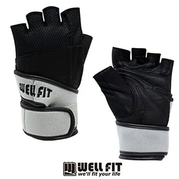 [WELL FIT 威飛客] 山羊皮 Y字腕式透氣 健身手套 - 灰
