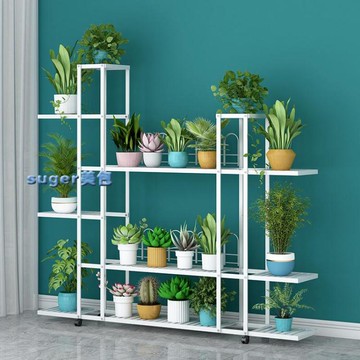 花架鐵藝花架落地式客廳多層階梯架多肉陽臺置物架歐式移動帶輪花盆架 雙11全館免運