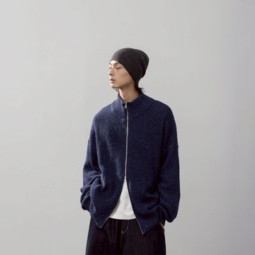 QUEENSHOP_F 男裝 花紗坑條針織外套(藍) 現+預 【02011196】