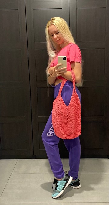 棉質托特手提包，鉤織粉色包款，